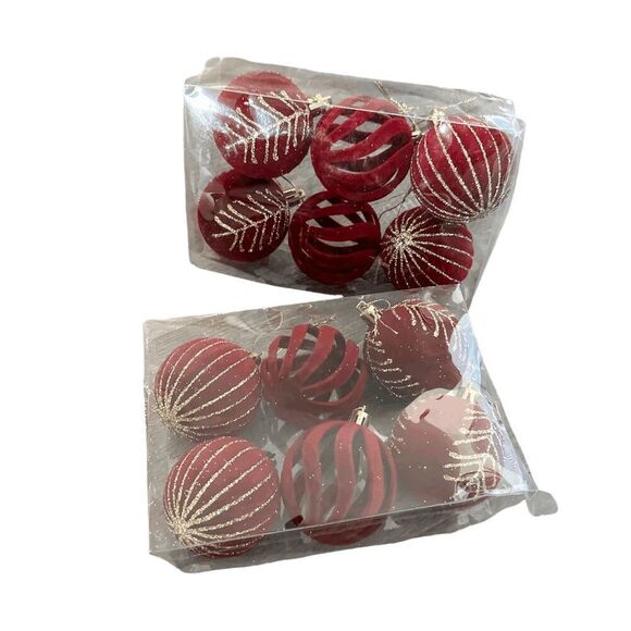 Brand New Burgundy Velvet Christmas Ornament Set of 6, Christmas Hanging Ornamen - Picture 7 of 7